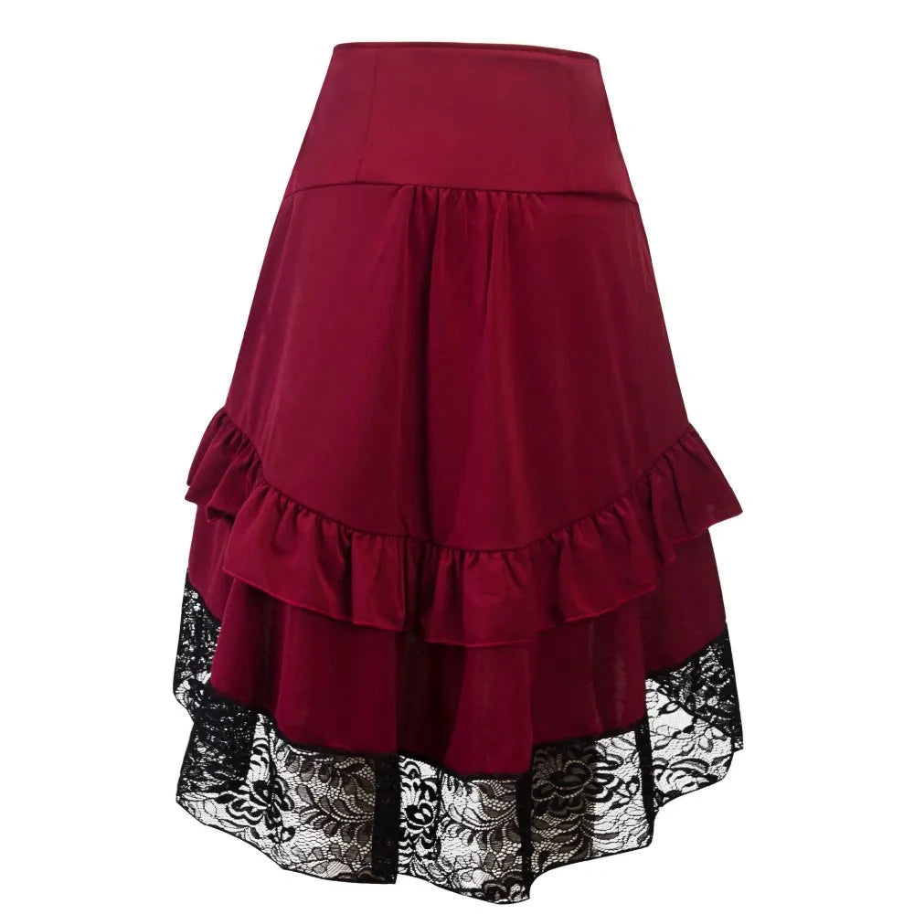 Victorian Gothic Skirt Lace - Steampunk Ruffle Red Skirt