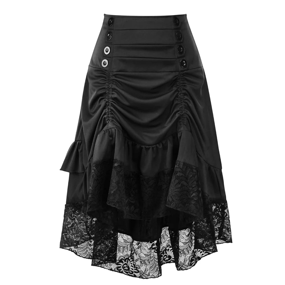 Victorian Gothic Skirt Lace - Steampunk Ruffle Red Skirt