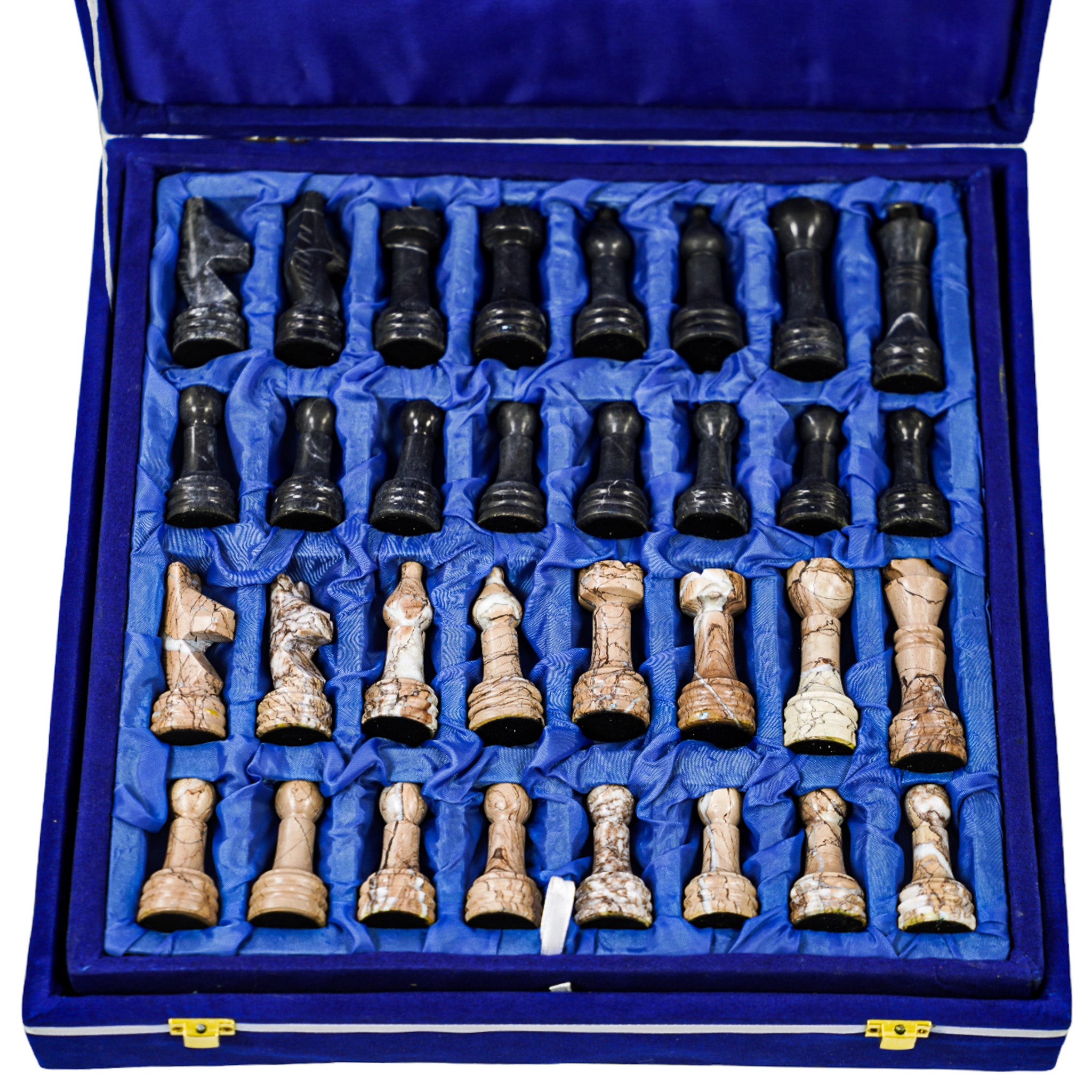 Marble Chess Set- Marina and Black Marble Chess Board with Pieces- 16"