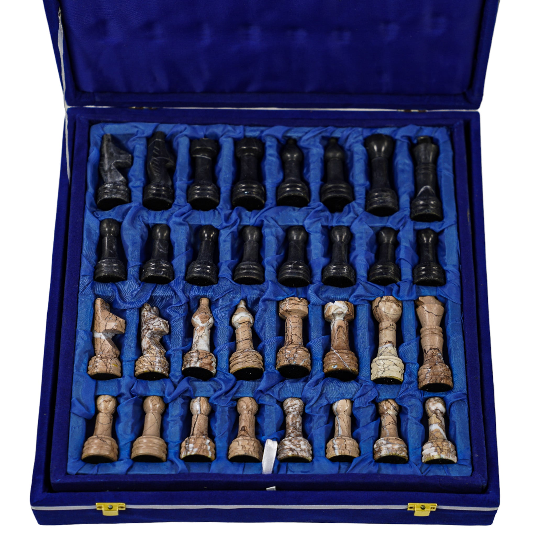 Marble Chess Set- Marina and Black Marble Chess Board with Pieces- 12"