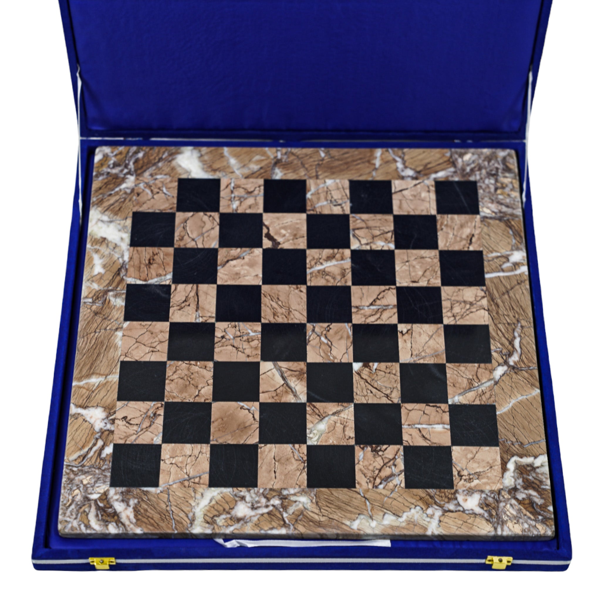 Marble Chess Set- Marina and Black Marble Chess Board with Pieces- 16"