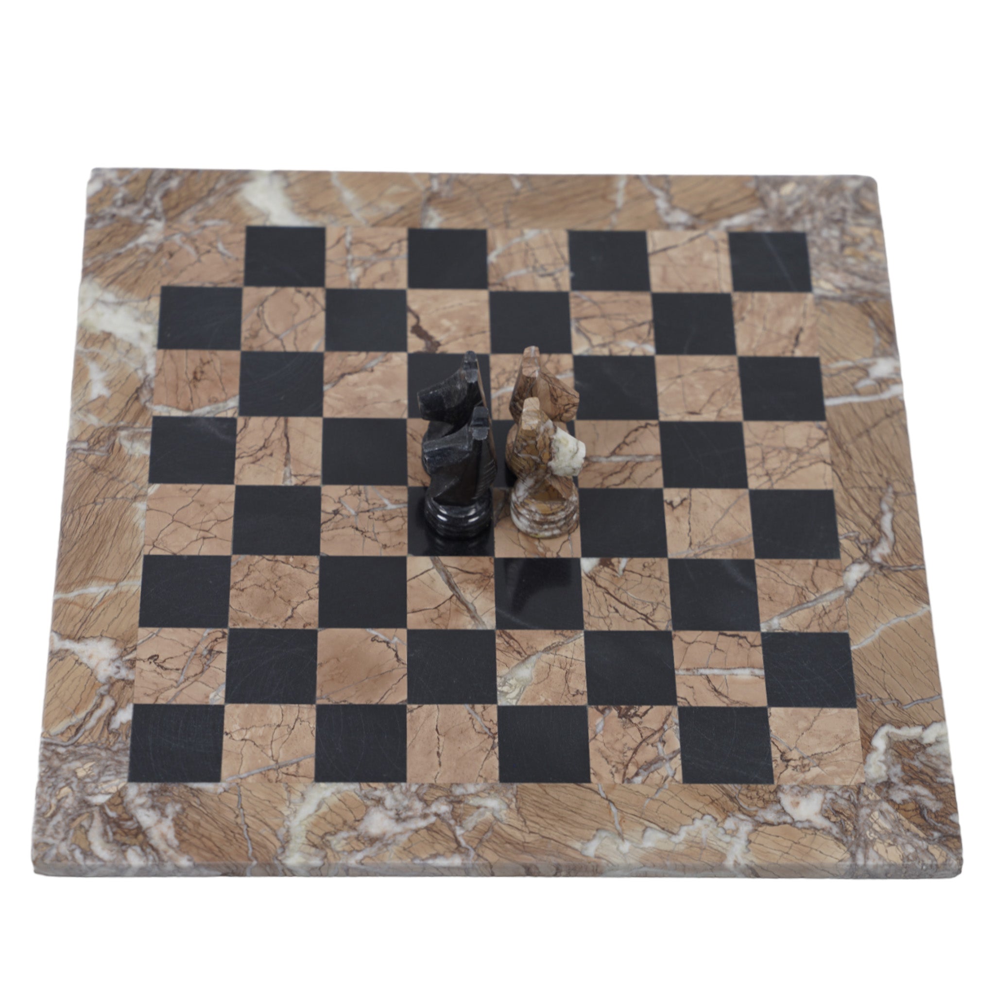 Marble Chess Set- Marina and Black Marble Chess Board with Pieces- 16"