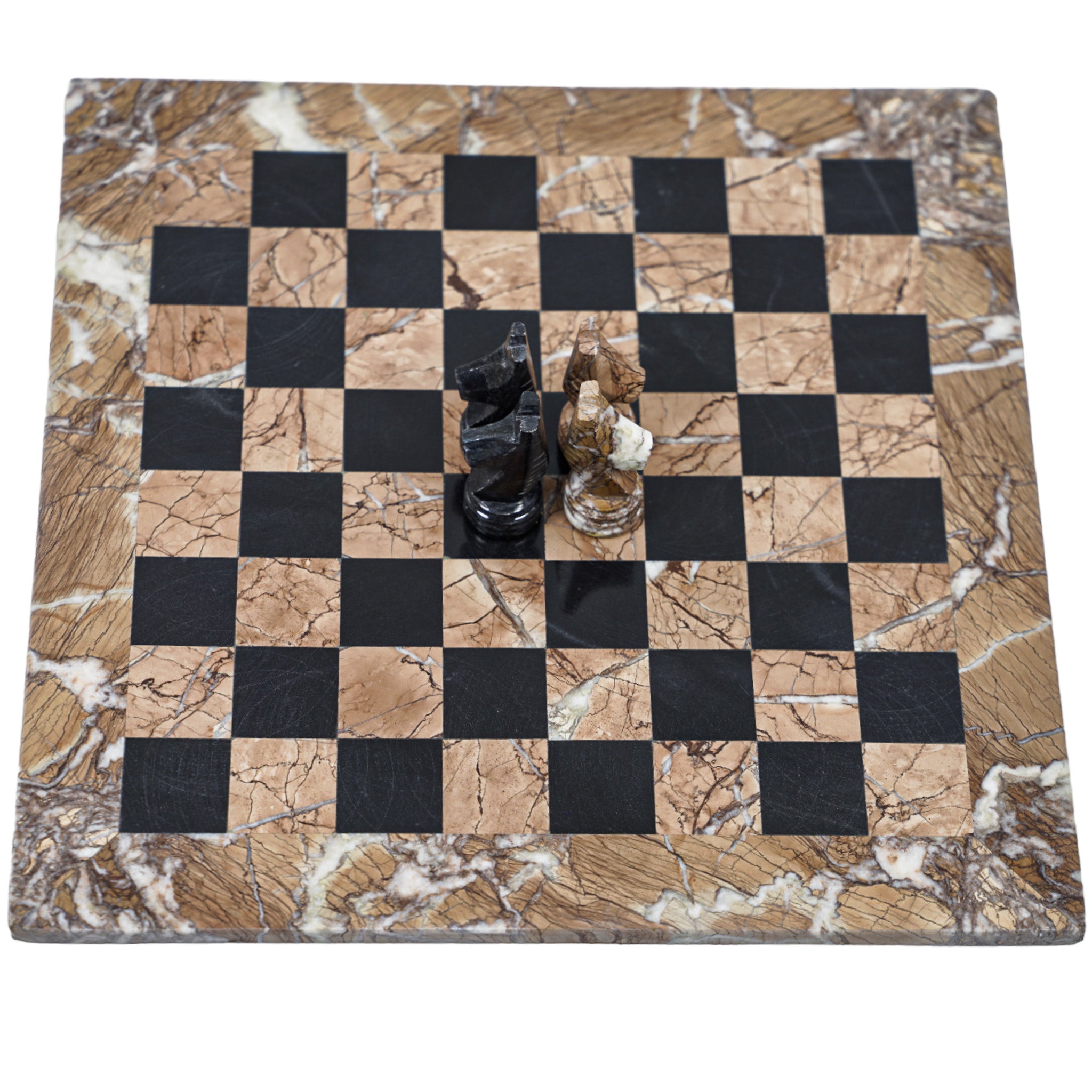 Marble Chess Set- Marina and Black Marble Chess Board with Pieces- 16"