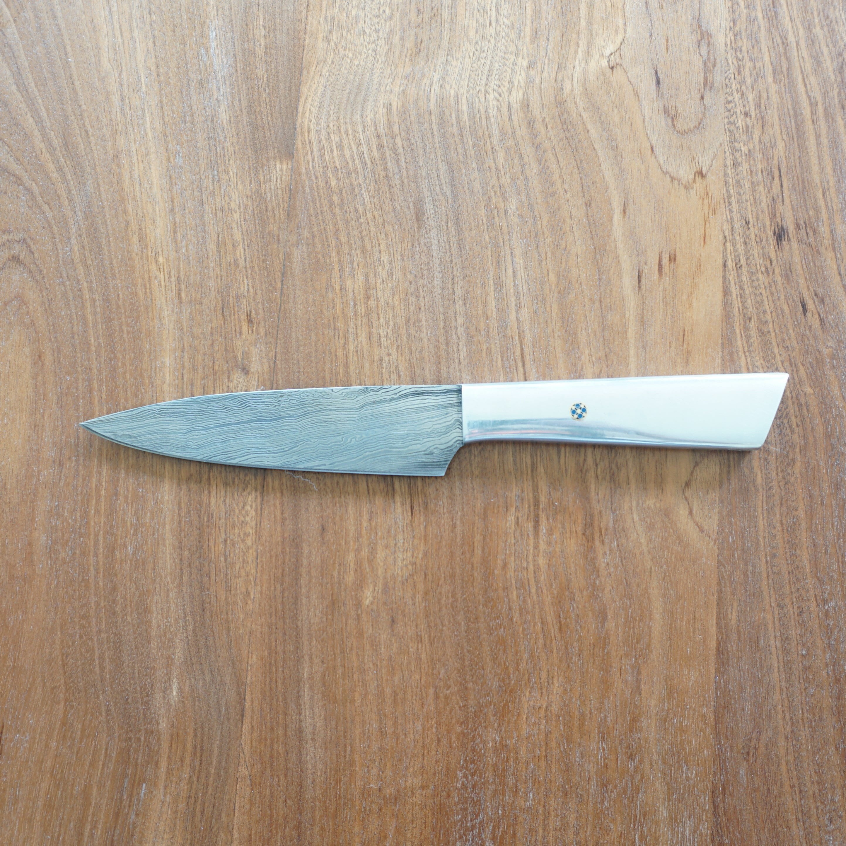 Utility Knife- High Carbon Damascus Steel with Silver Handle- Kitchen Knife/ Paring Knife