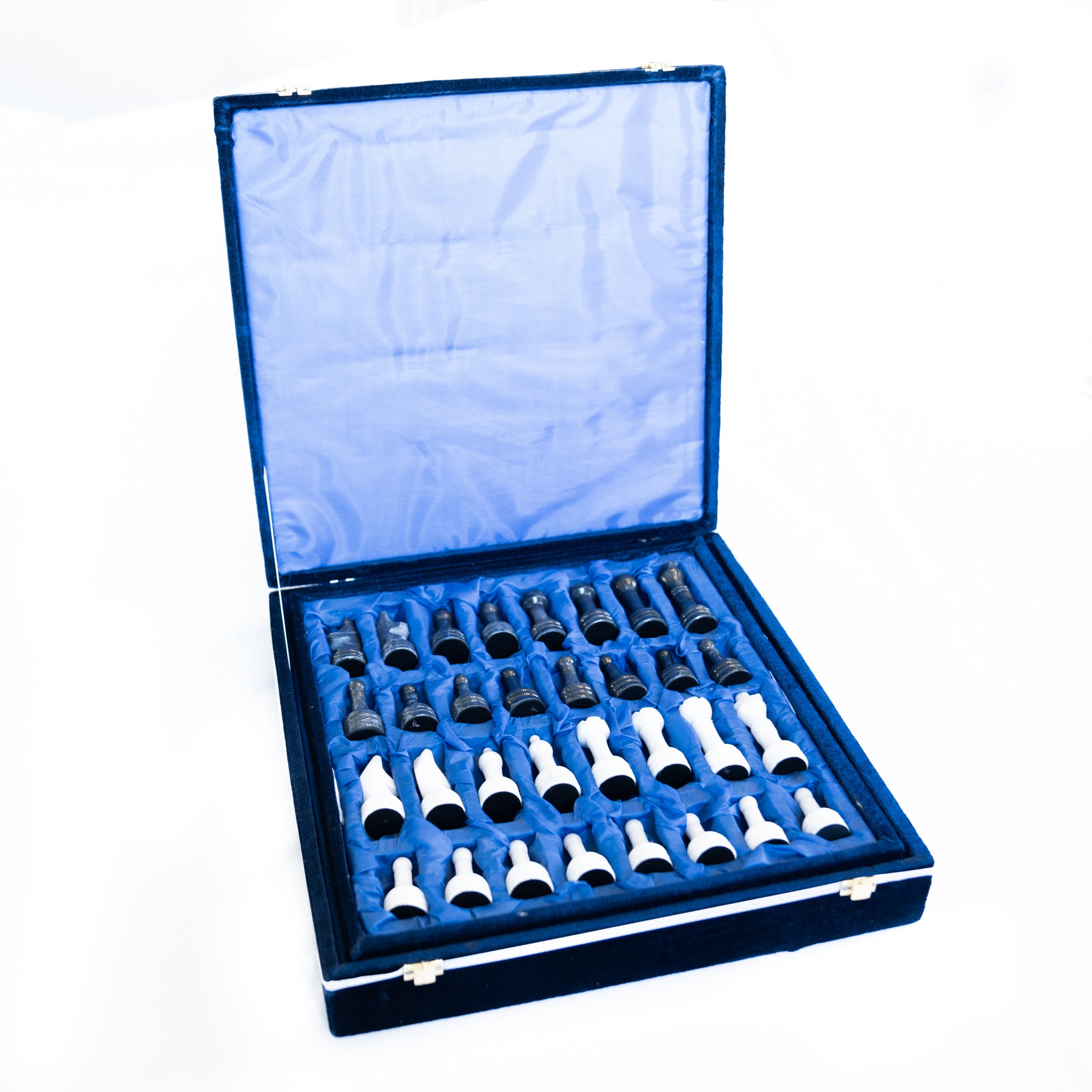 Marble Chess Set- White and Black Marble Chess Board with Chess Pieces- 12"