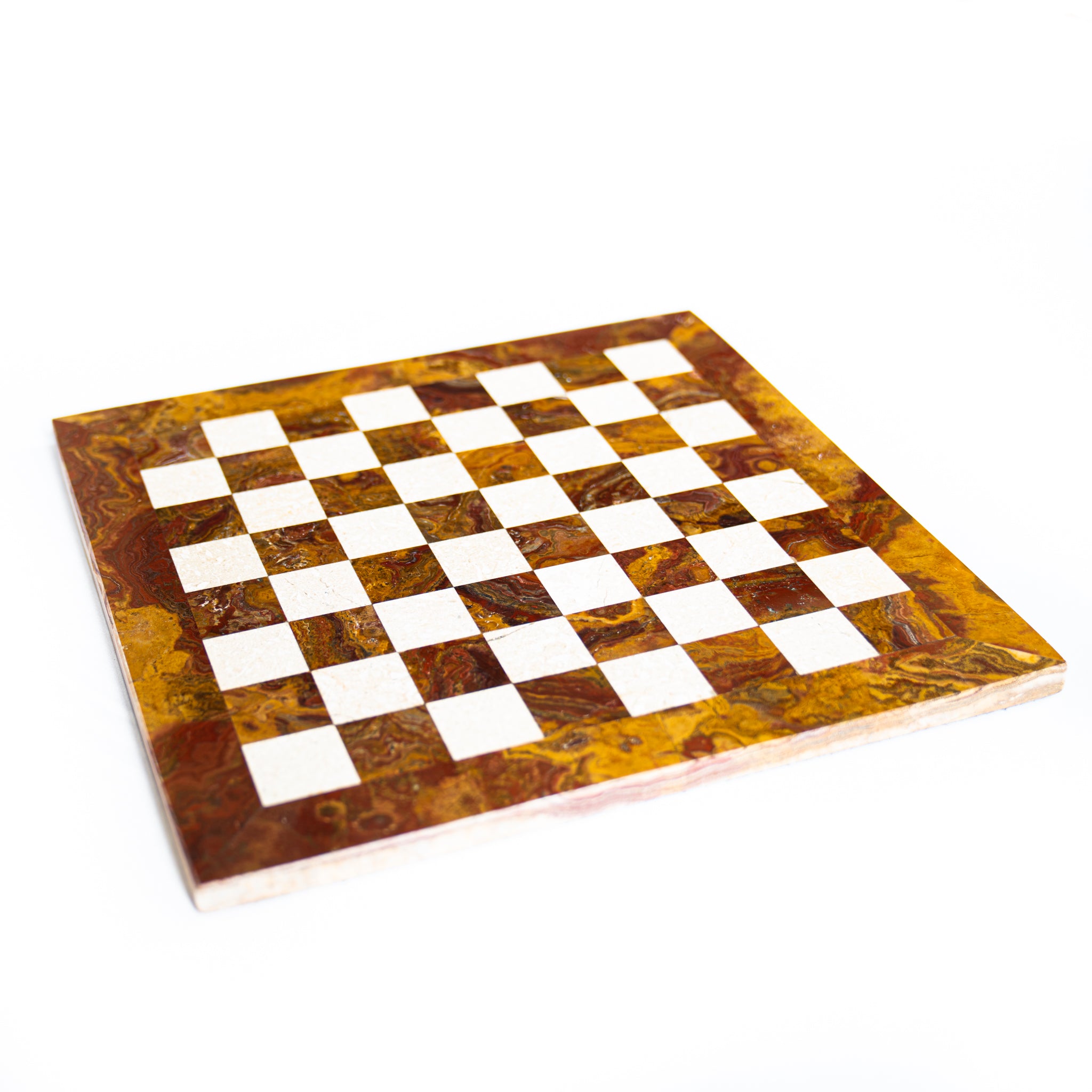 Marble Chess Set- Red and White Marble Chess Board with Pieces- 12"