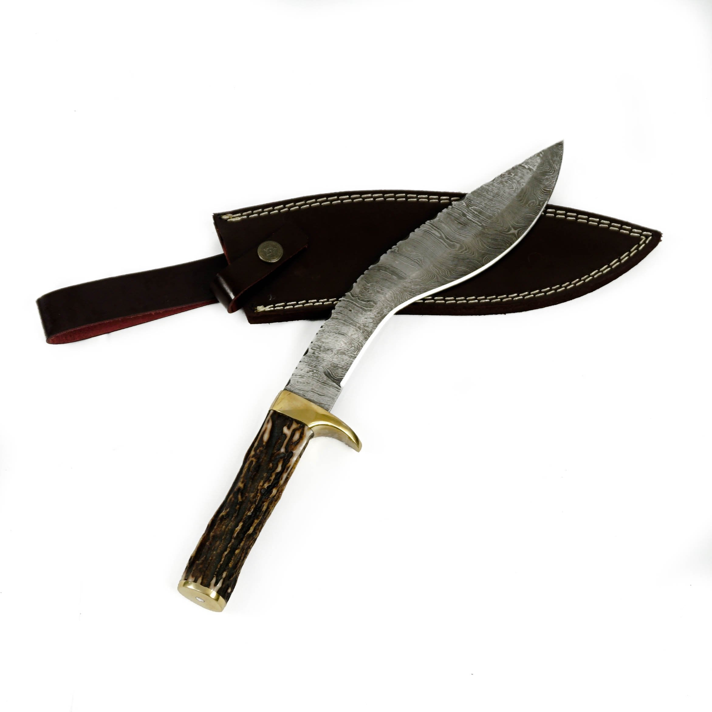 Gurkha Kukri -Stag Horn Handle- Handmade High Carbon Damascus Steel Machete/ Knife/ Sword- 16"