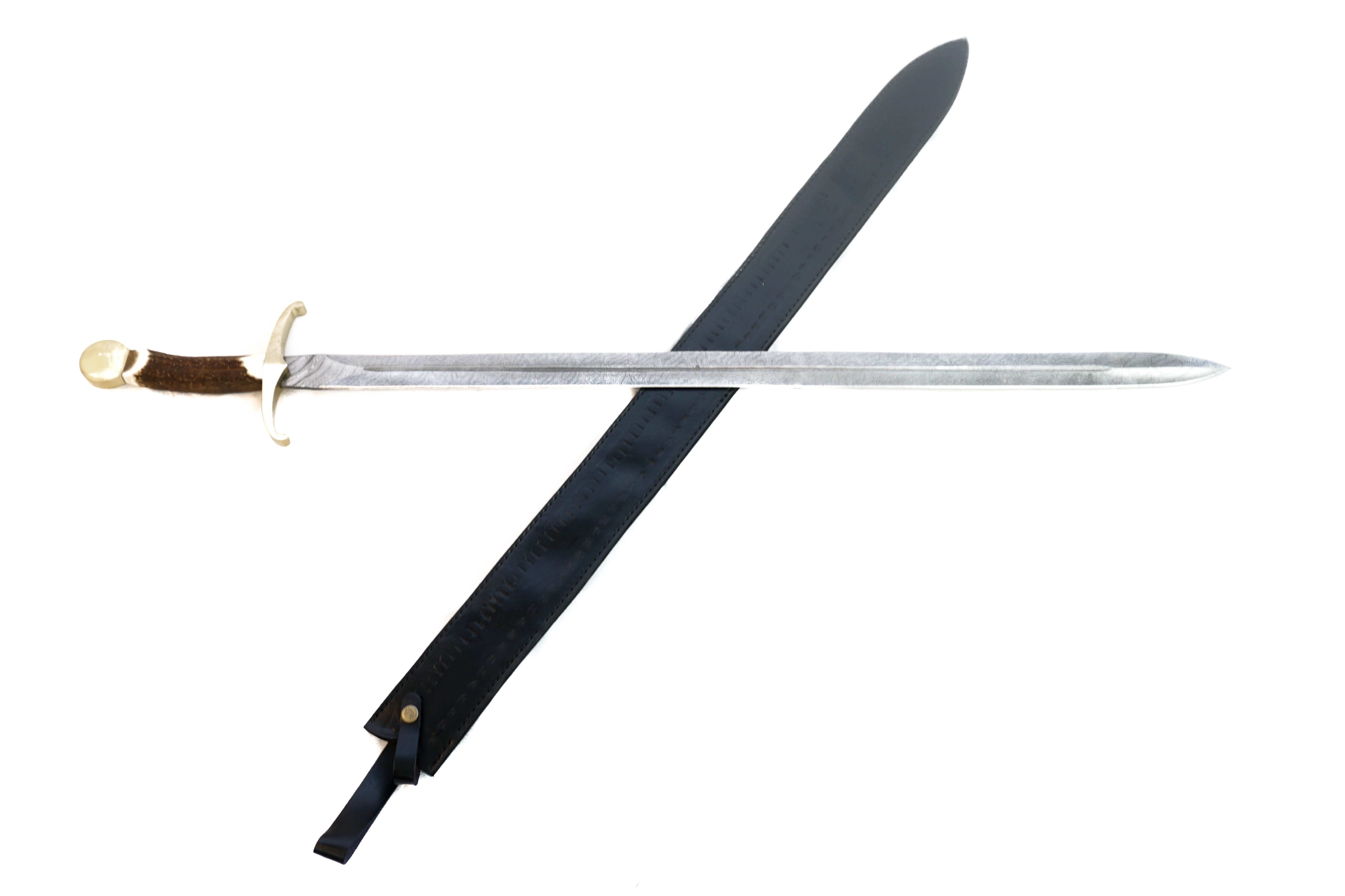 Claymore Sword- High Carbon Damascus Steel Sword- 44"- Stag Horn Handle