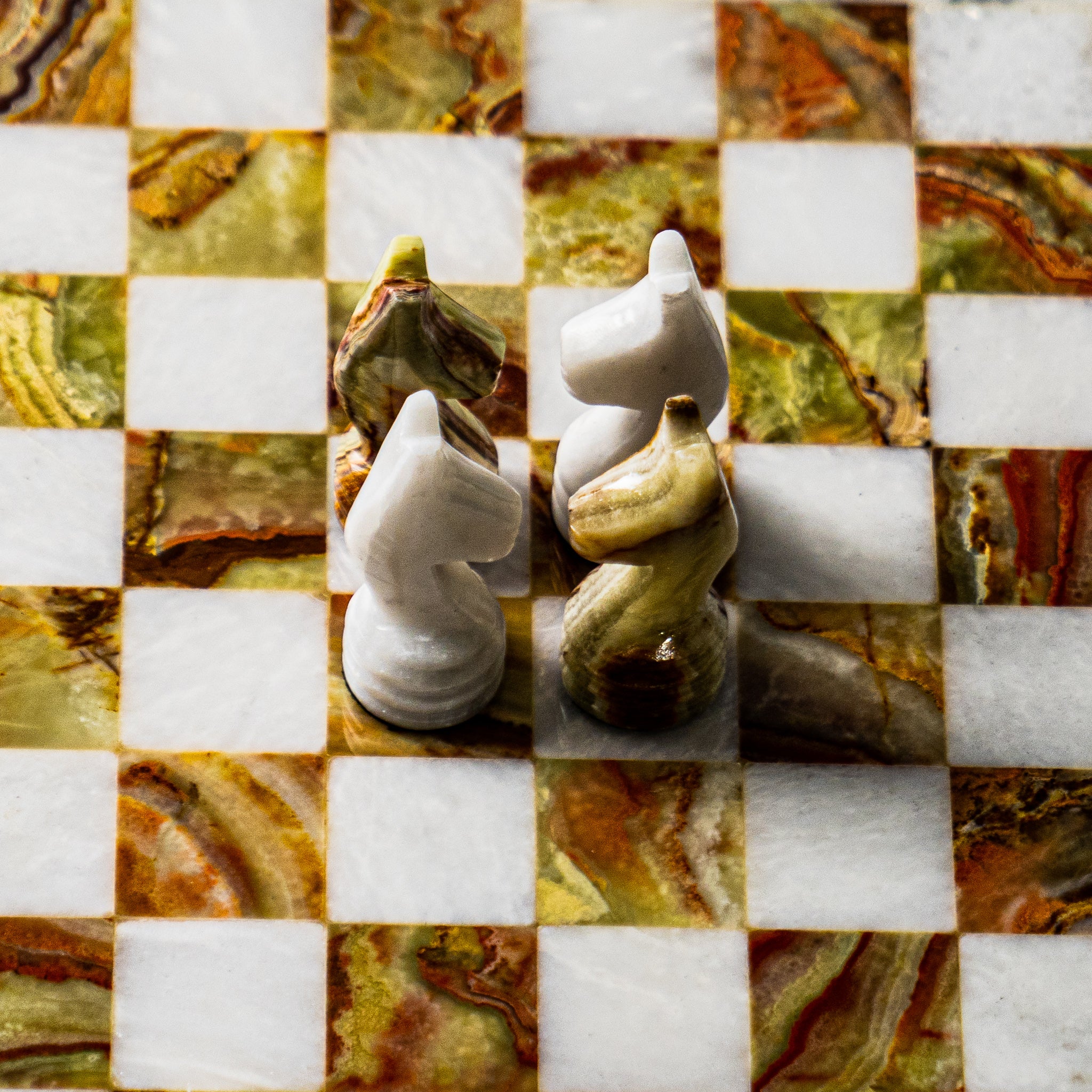 Marble Chess Set- White and Red/ Green Marble Chess Board with Pieces- 12"