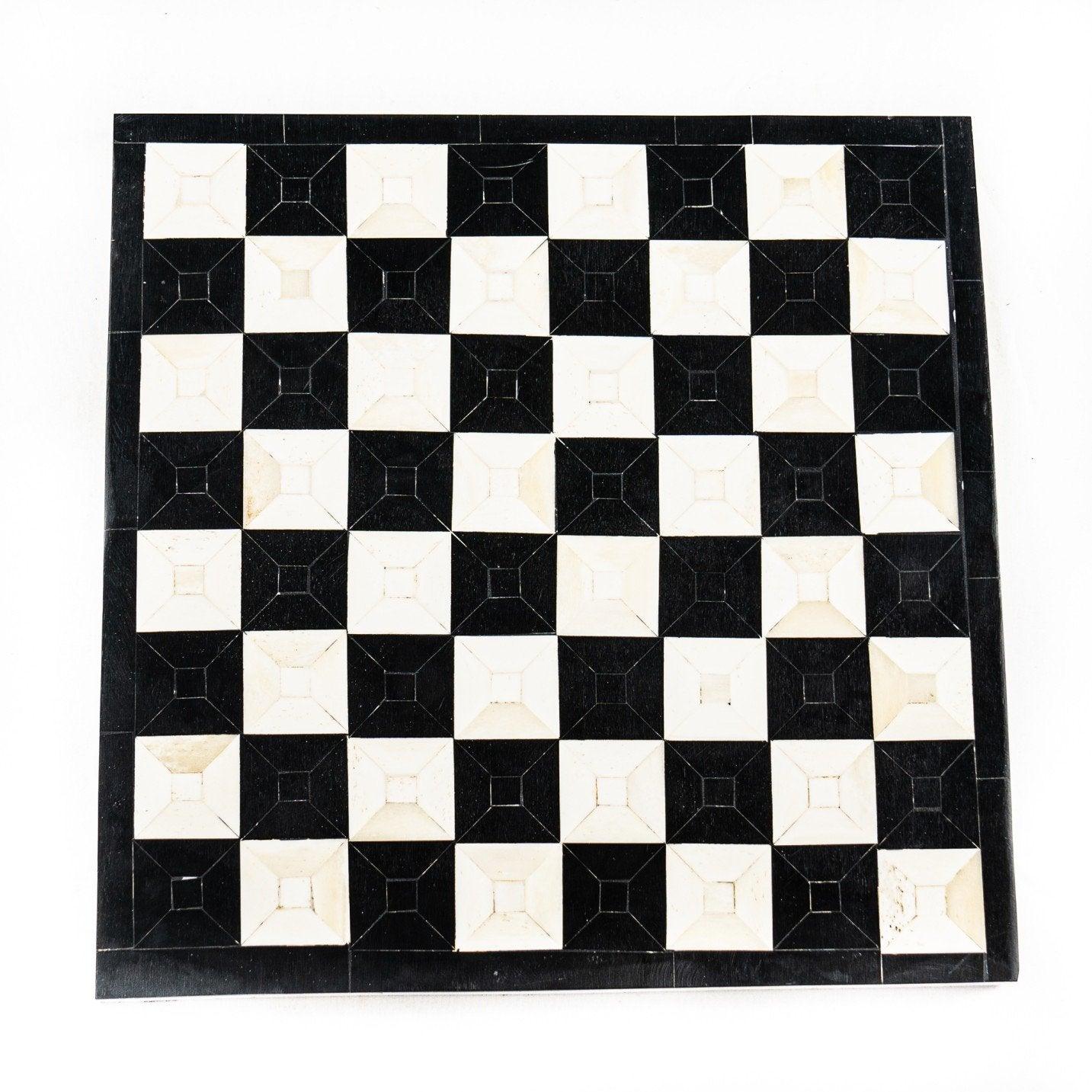 Bone Chess Set- Black and Coral- Bone Chess Board with Pieces- 12"