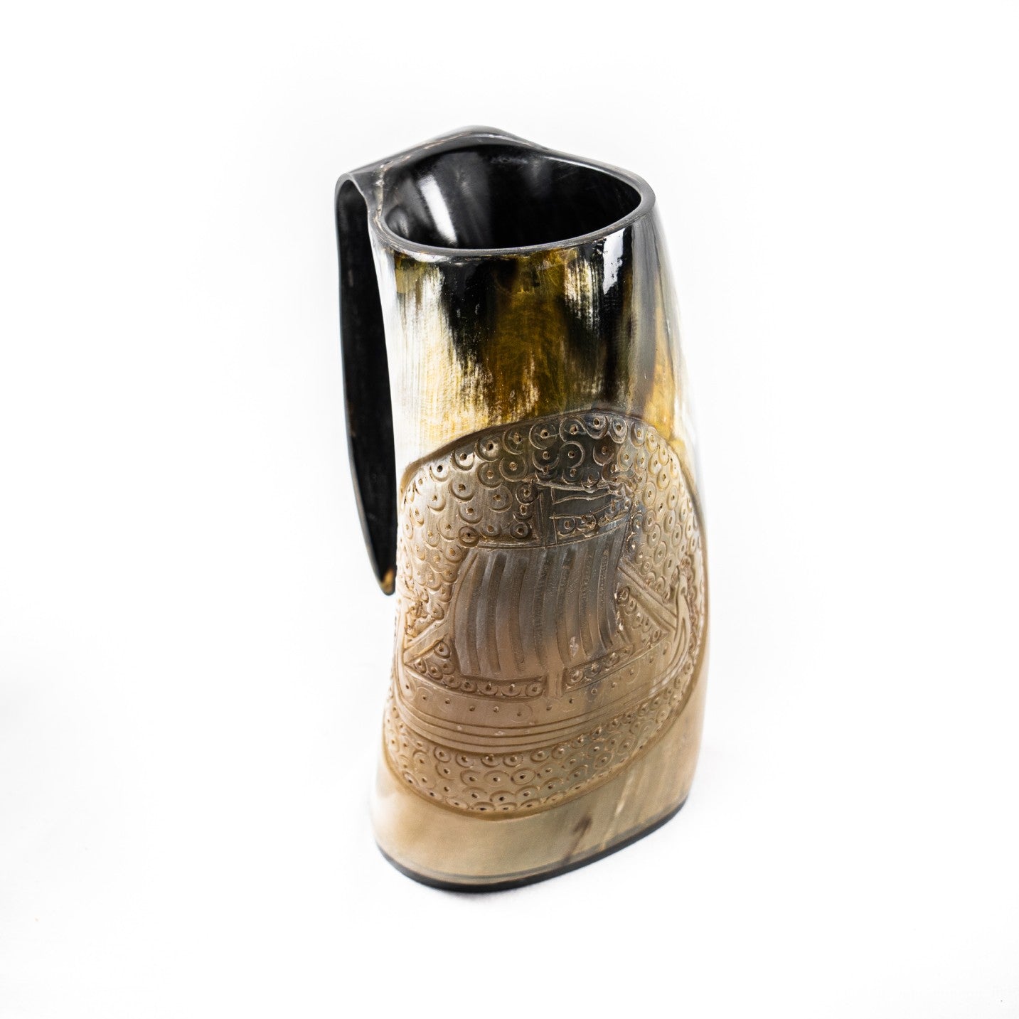 Viking Mug with Viking Ship Etching- 16-24 Fl Oz- Horn Mug
