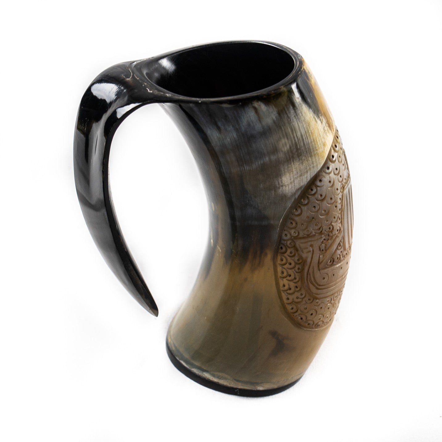 Viking Mug with Viking Ship Etching- 16-24 Fl Oz- Horn Mug