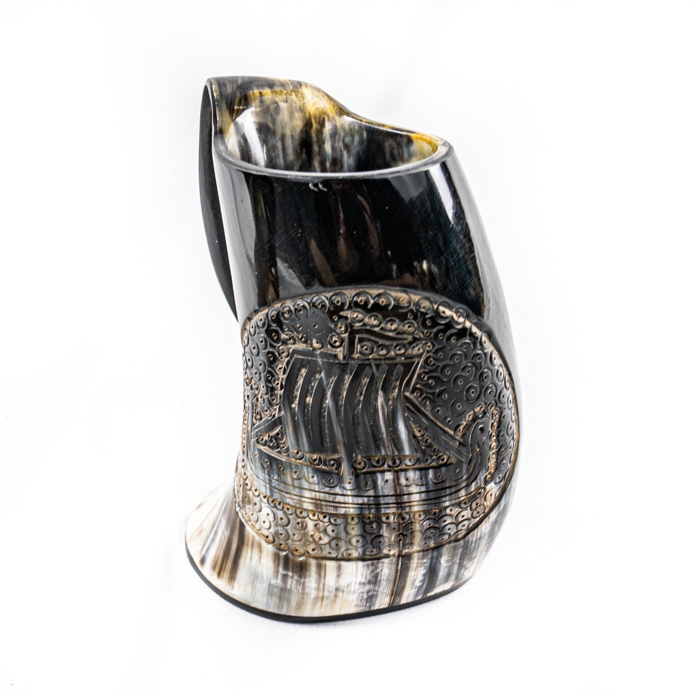 Viking Mug with Viking Ship Etching- 16-24 Fl Oz- Horn Mug