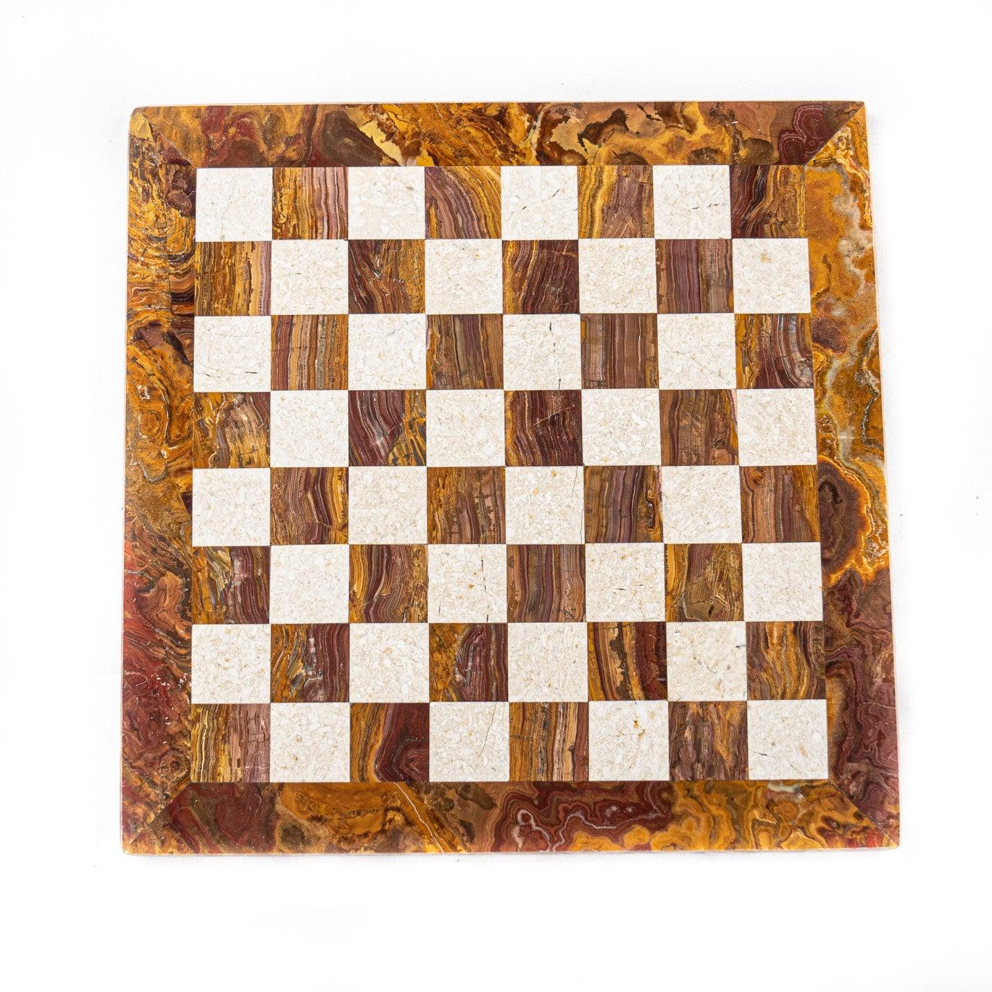Marble Chess Set- White Coral and Red Marble Chess Board with Pieces- 12" - Battlingbladess