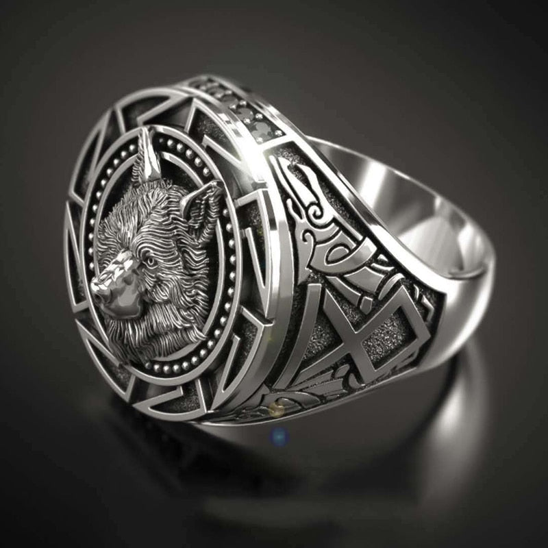 925 Sterling Silver Ring Retro Wolf Totem Thai Silver Ring Warrior Wolf Head Men's Ring