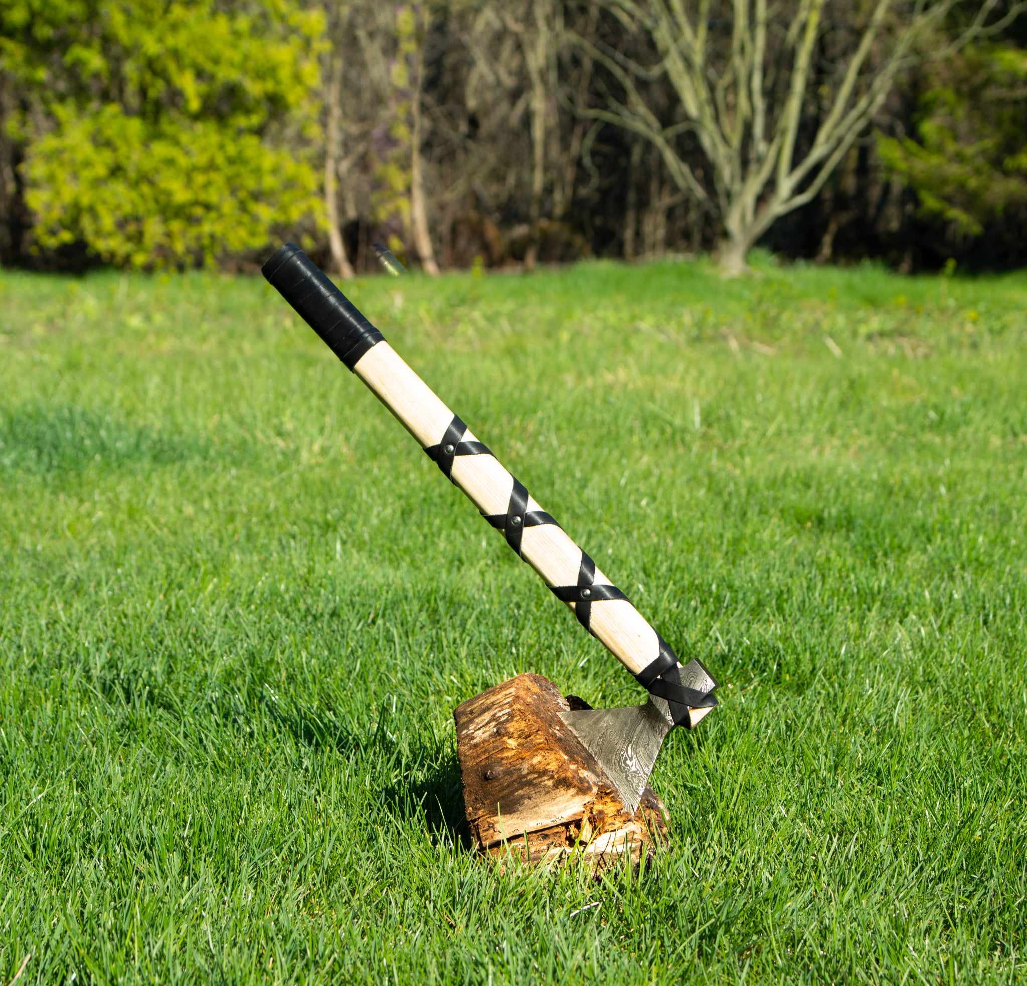 Viking Ax- Throwing Axe- Pattern Welded Handmade High Carbon Damascus Steel - 21"