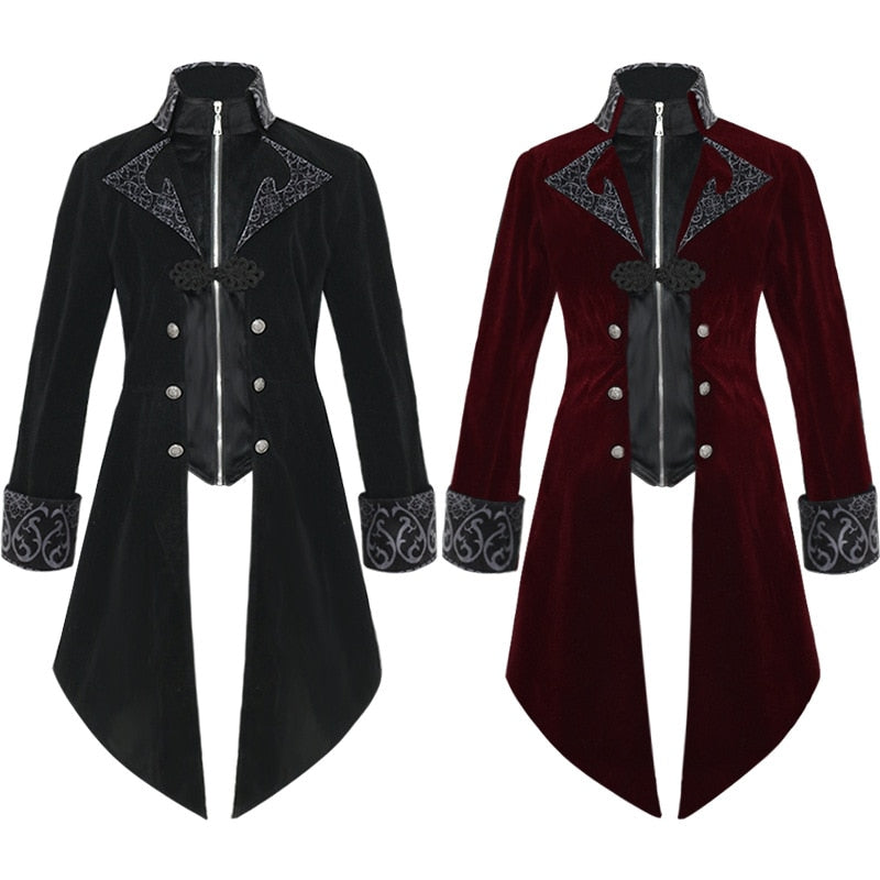Medieval Tailcoat- Steampunk Velvet Stand Collar Jacket