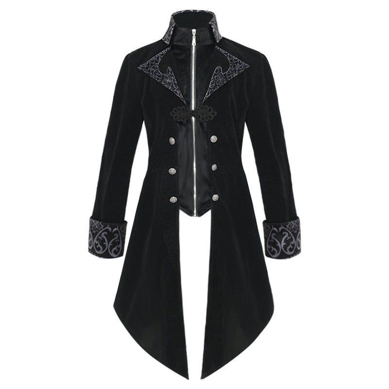 Medieval Tailcoat- Steampunk Velvet Stand Collar Jacket