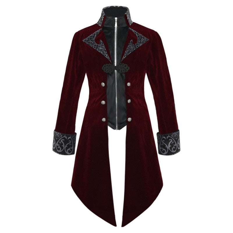 Medieval Tailcoat- Steampunk Velvet Stand Collar Jacket