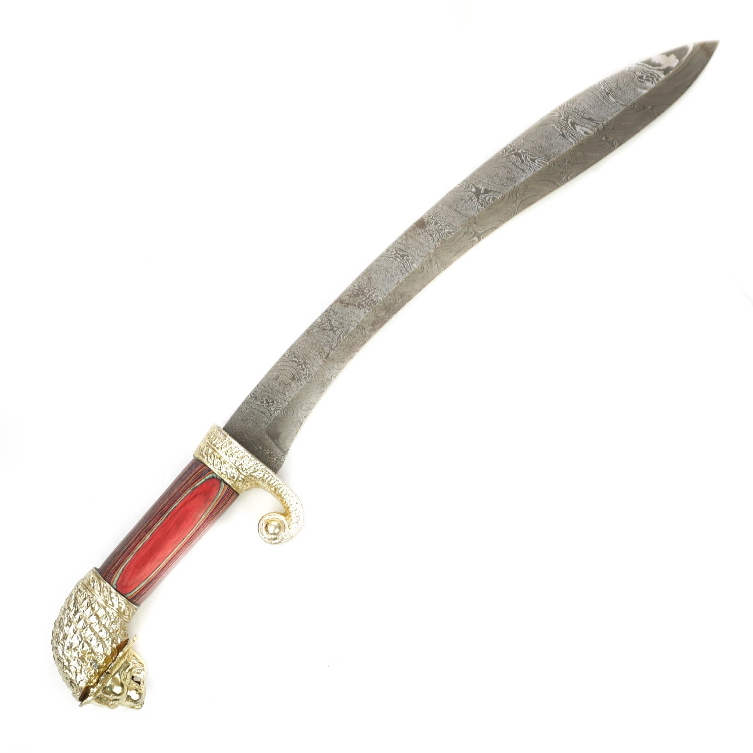 Gurkha Kukri Knife- Lion Head Pommel- Handmade High Carbon Damascus Steel Machete/ Knife/ Sword- 26"