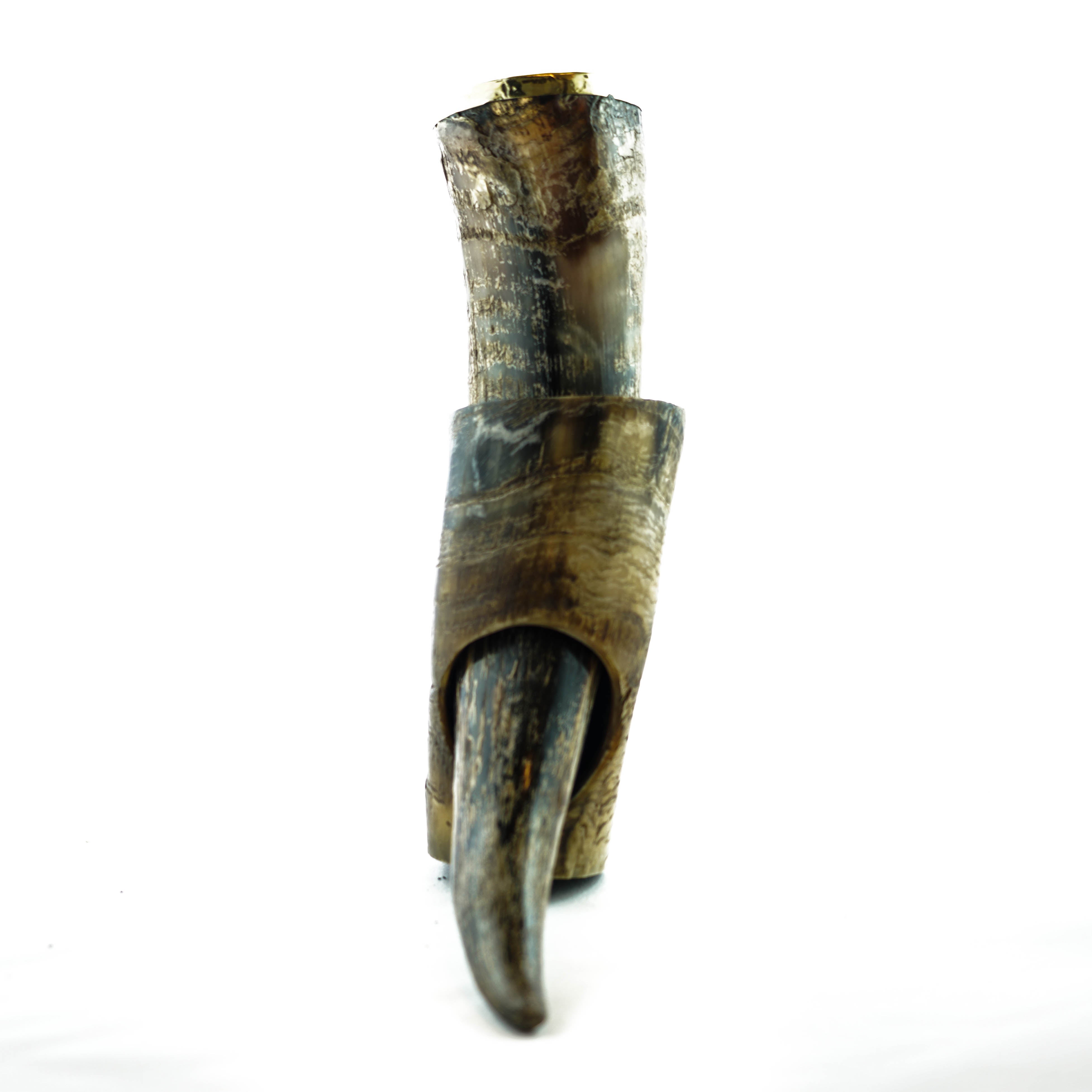 Viking Drinking Horn- Large - Horn Stand and Decorative Metal Rim- Buffalo Horn- 16 Fl Oz